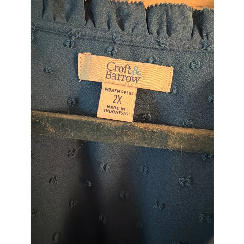 Croft & Barrow Womens Plus 2X Beta Blue Clip Dot Ruffle Neck Blouse WC03W941PN - Picture 2 of 8